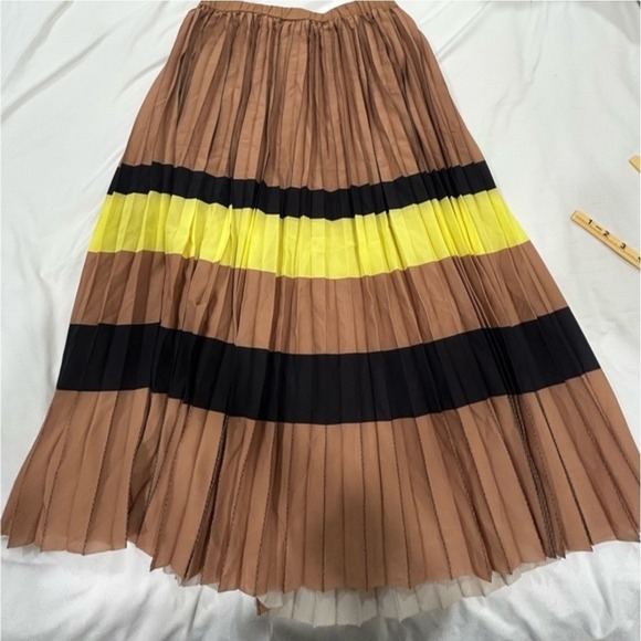Maeve by Anthropologie Dresses & Skirts - Maeve Anthropologie Striped Micro Pleated Midi Skirt Tan Navy Neon Yellow Small